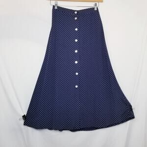 Unbranded Women's Navy Polka Dot Button Up Front A-Line Skirt See Measurements